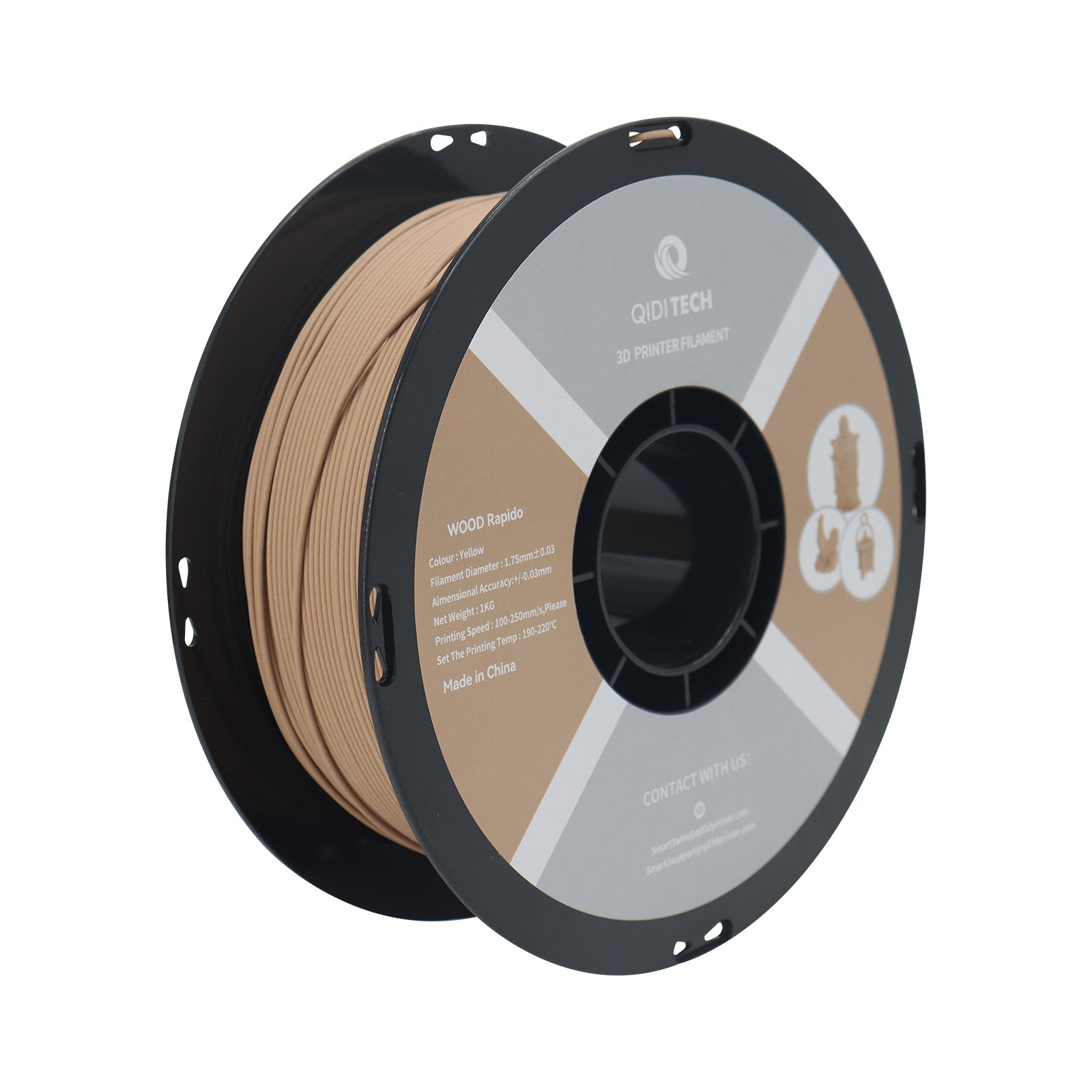 QIDI wood PLA filament spool, yellow, 1.75mm