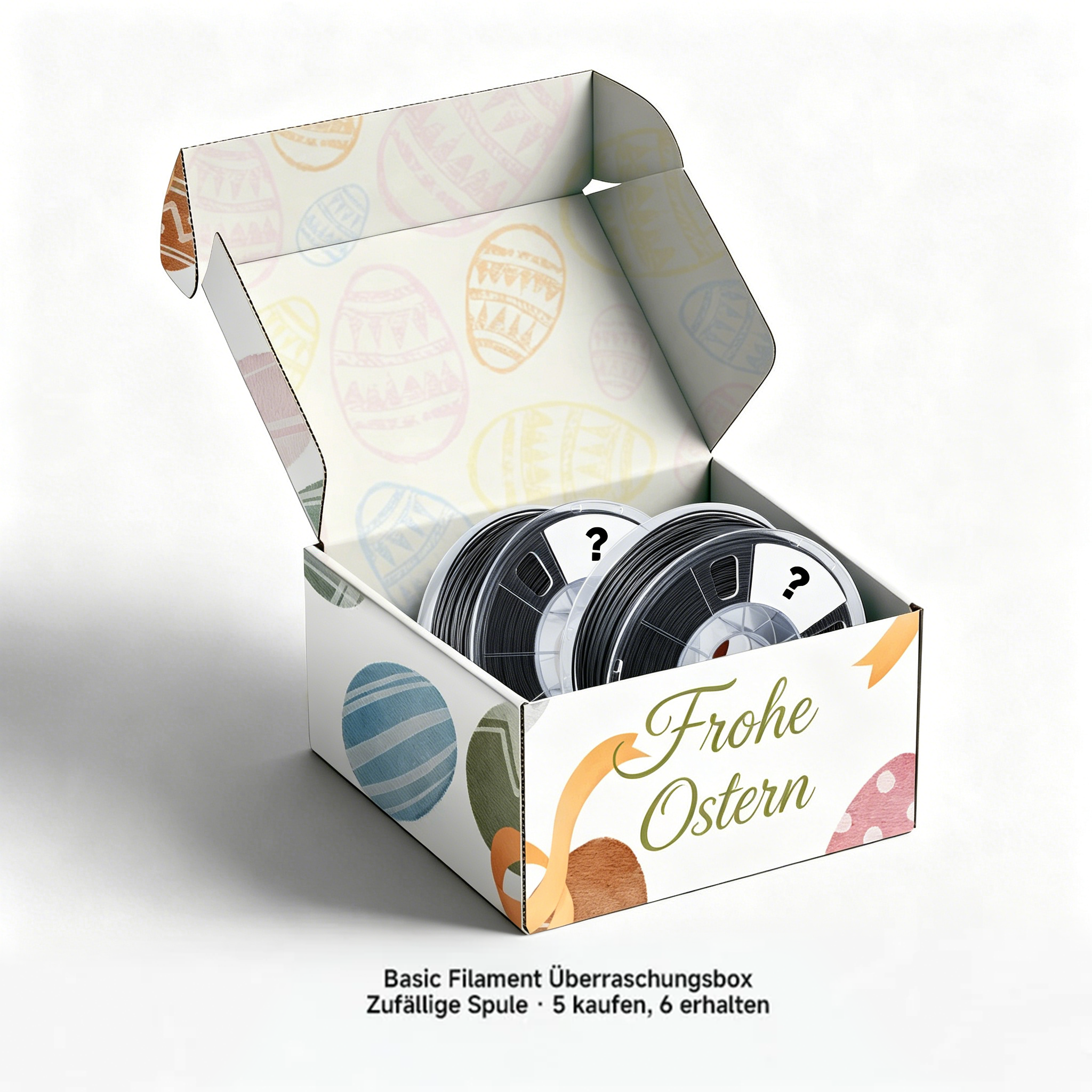 QIDI TECH Basic Filament Mystery Box in Oster-Geschenkbox, 6 Rollen 3D-Drucker-Filament zum Preis von 5 (Buy 5 Get 6), zufällige Farbauswahl.
